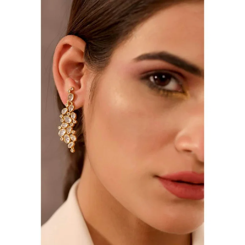 women's trendy earrings-Zurooh 18K Gold Plated Asymmetrically Balanced Fusion Polki Danglers