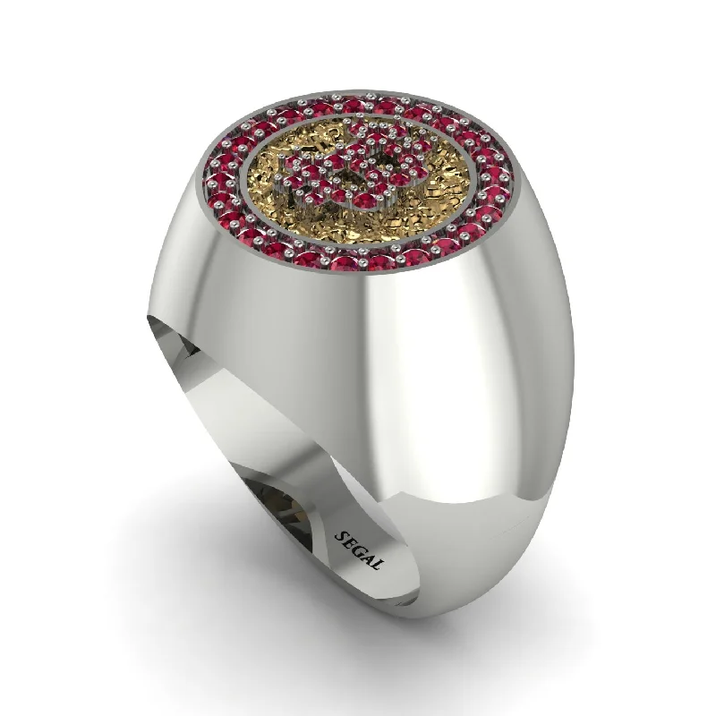 women's solitaire rings-Glamorous Ruby Bitcoin Ring - Dominic No. 30