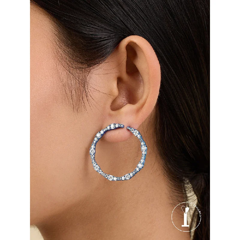 women's rose gold earrings-Isharya Blue Circle in Signature Colored Plating Earrings