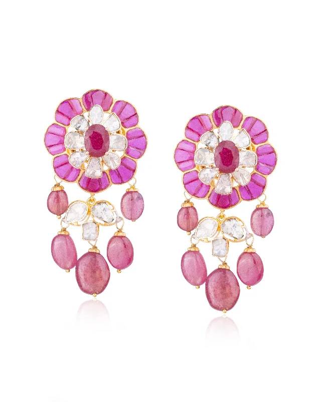 women's trendy earrings-Sadia Polki And Diamond Long Earrings