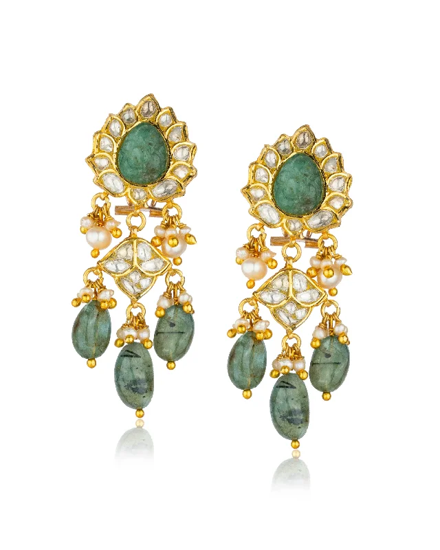 women's floral earrings-Virti Polki Long Earrings