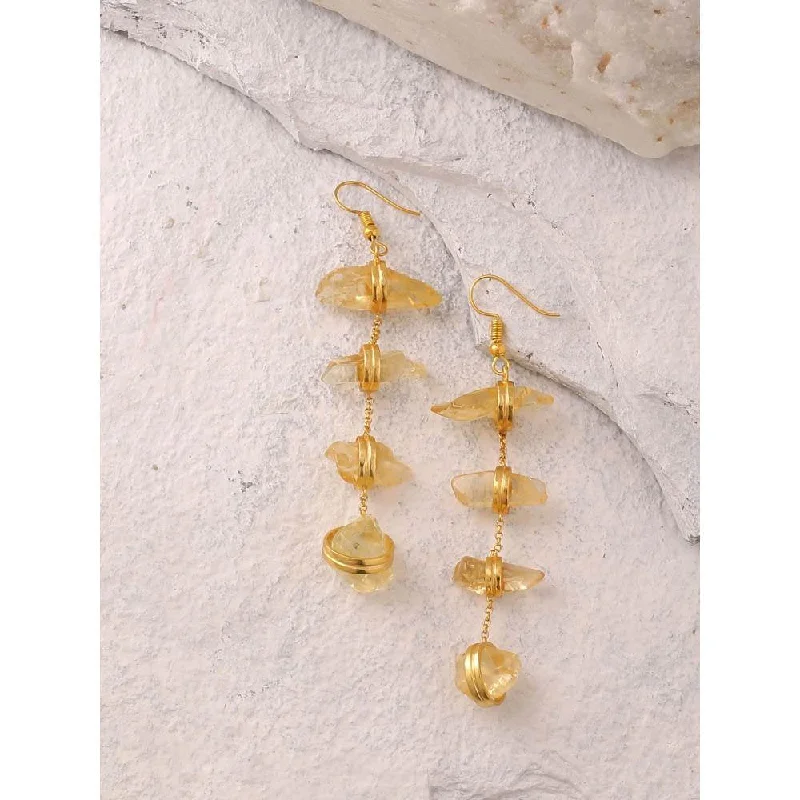 women's petite earrings-Zurooh Rough Citrine Stone Bohemian Danglers