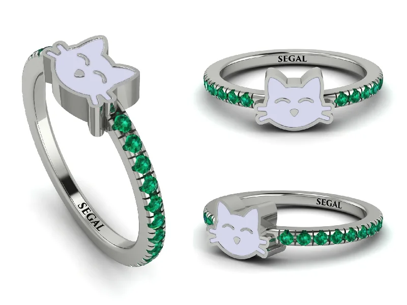 women's twist rings-Elegant Enamel Cat Emerald Ring - Cat No. 6