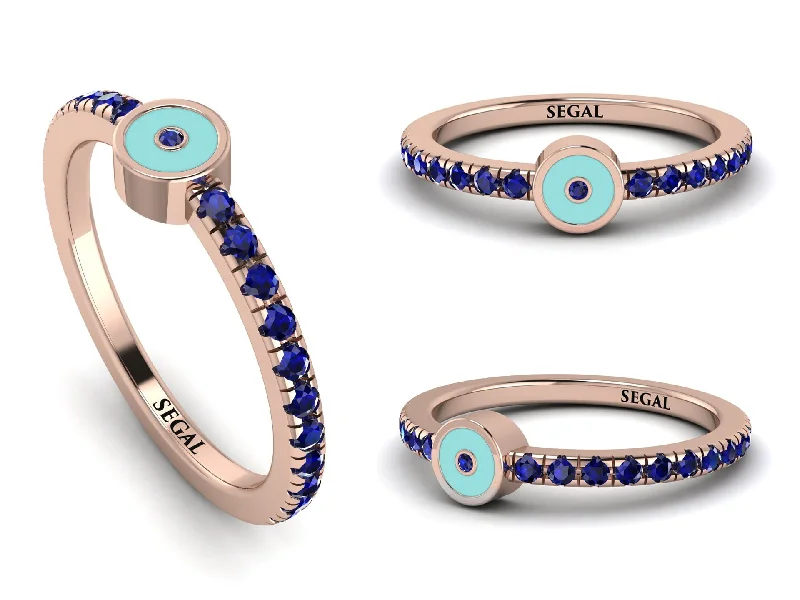 women's elegant rings-Elegant Enamel Nazar Eye Sapphire Ring - Nazar Eye No. 14