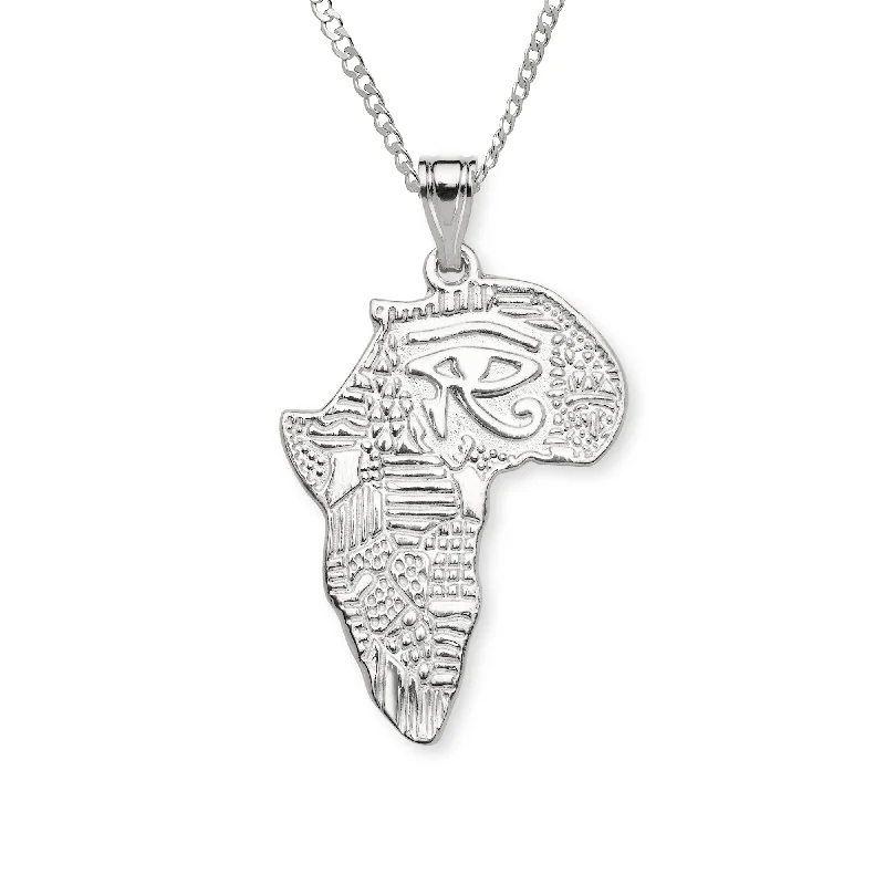 women's layering necklaces-African Map w. Eye of Ra 925 Sterling Silver Pendant Necklace