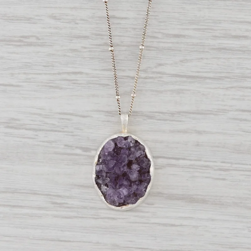 women's infinity love necklaces-New Nina Nguyen Druzy Amethyst Pendant Necklace Sterling Silver 16-18" Adjust