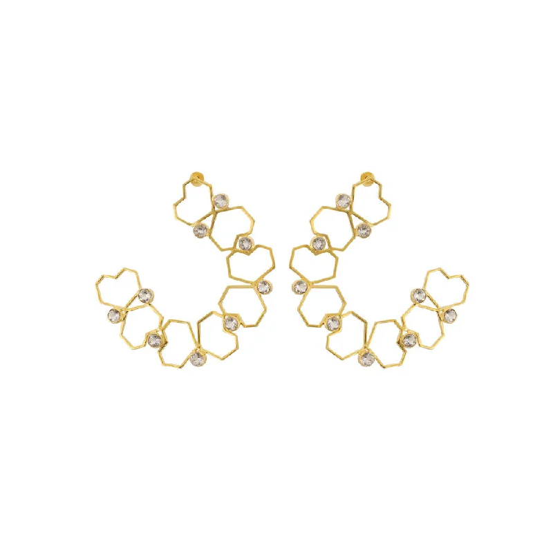 women's pearl earrings-VARNIKA ARORA Arc-22K Gold Plated Rock Crystal Heart Hoops Earrings