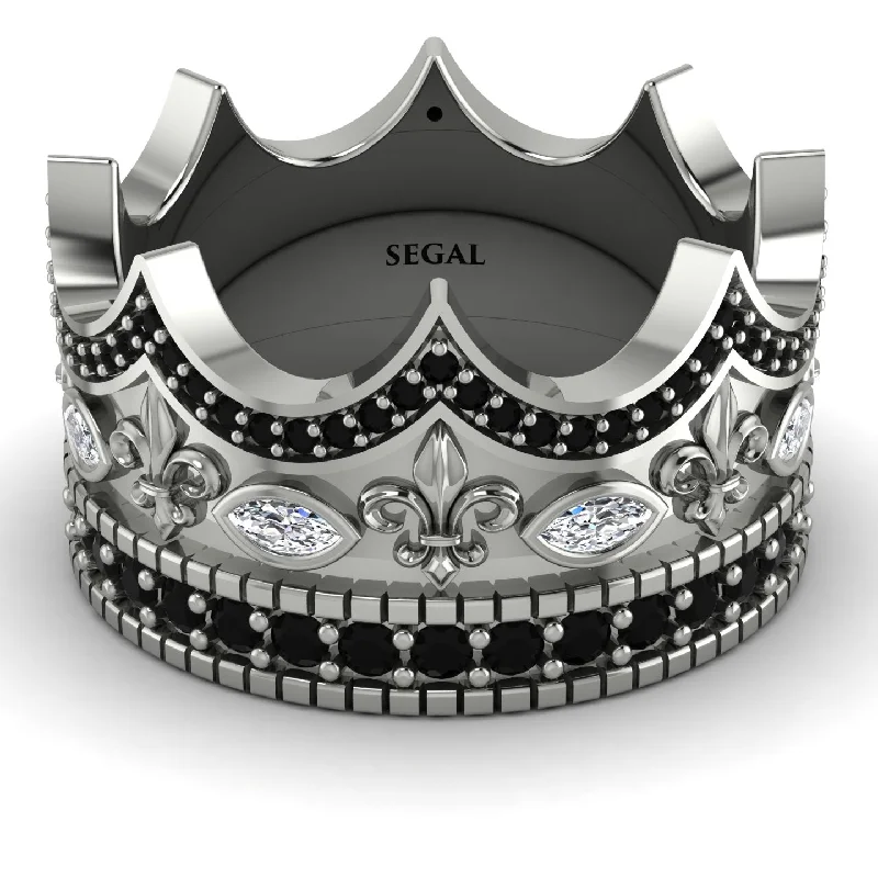 women's nature-inspired rings-Royal Black Diamond Crown Ring For Men - Harold No. 33