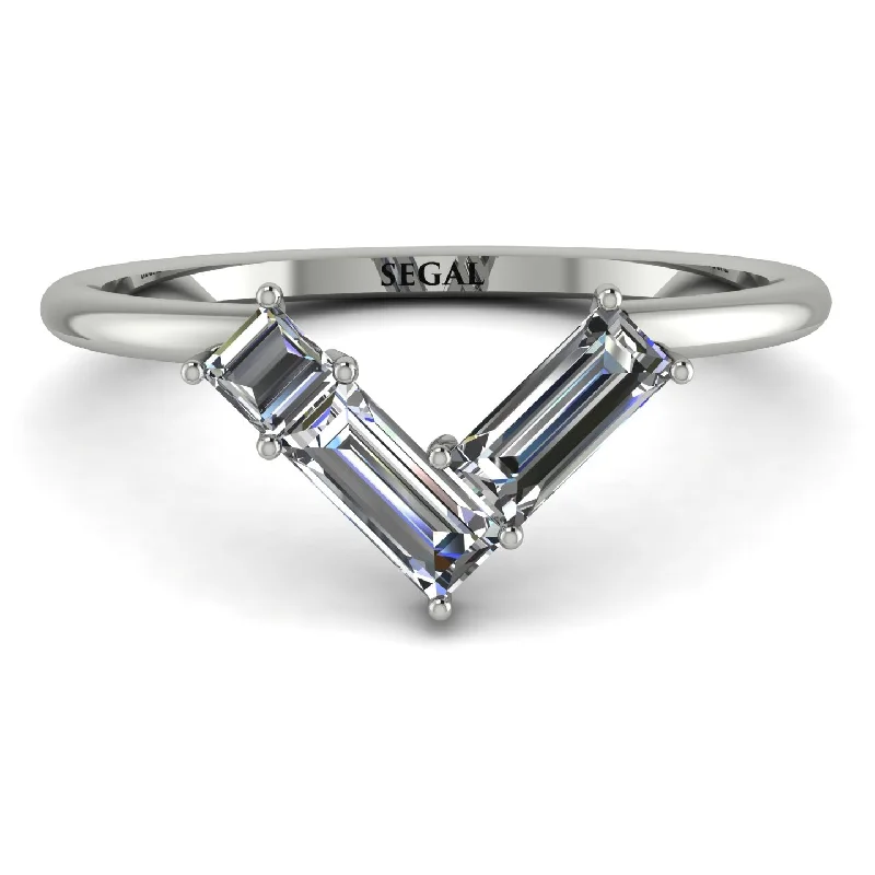 women's wedding rings-Emerald Cut Stacking Diamond V Shape Ring - Arabella No. 3