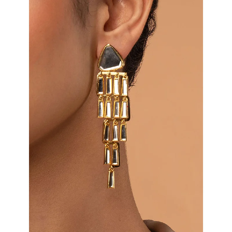 women's cubic zirconia earrings-Isharya Fete Mirror Waterfall Earrings In 18Kt Gold Plated