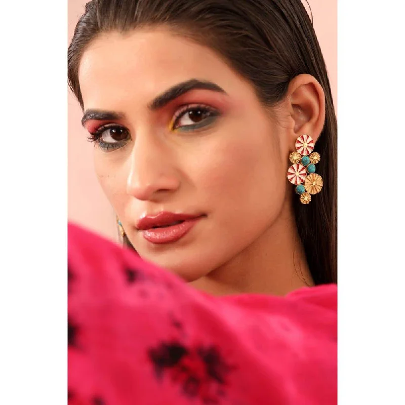 women's titanium earrings-Zurooh 18K Gold Plated Turquoise Danglers With Enamelling Detail