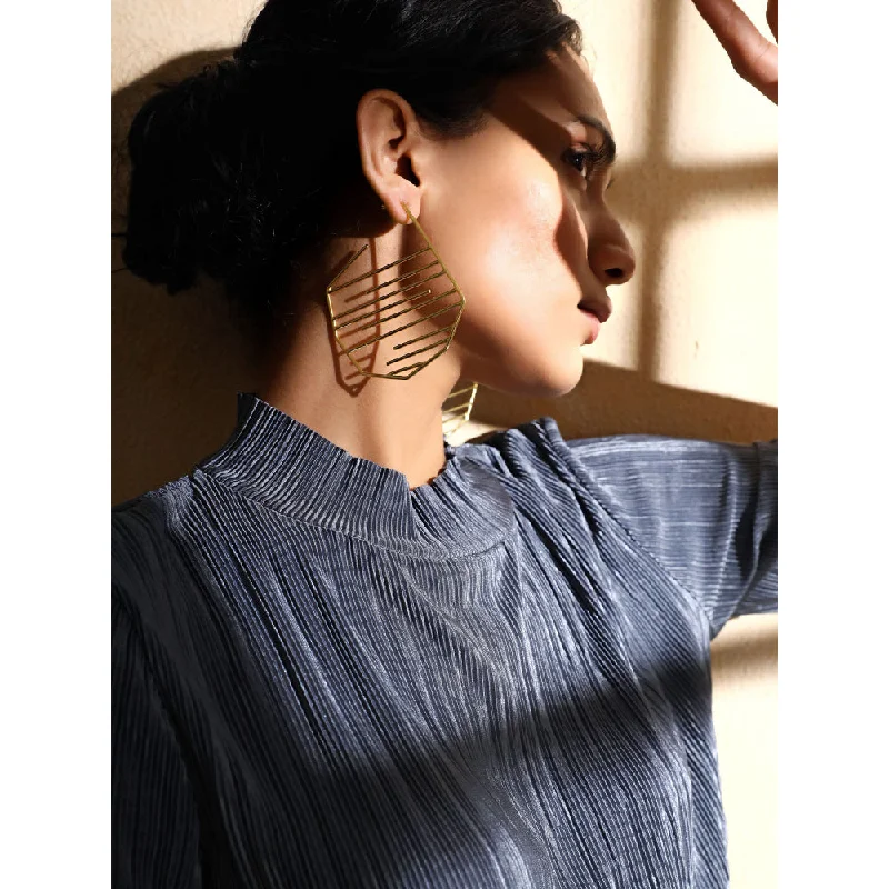 women's geometric earrings-VARNIKA ARORA Stria Golden Hoops