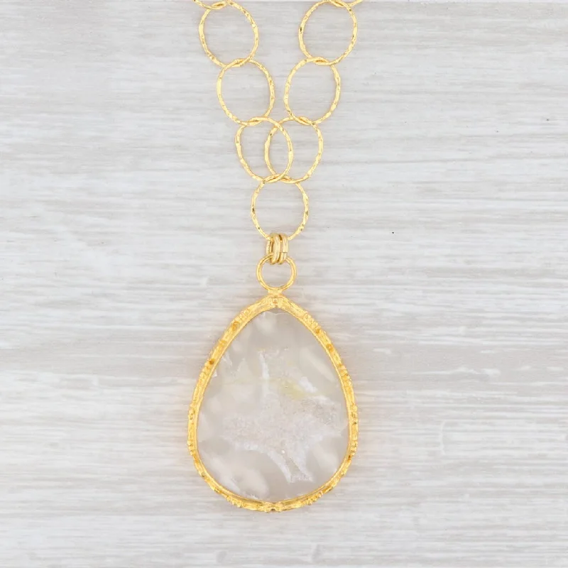 women's chain necklaces-New Nina Nguyen Druzy Quartz Agate Pendant Necklace 19" Sterling Silver 22k Gold