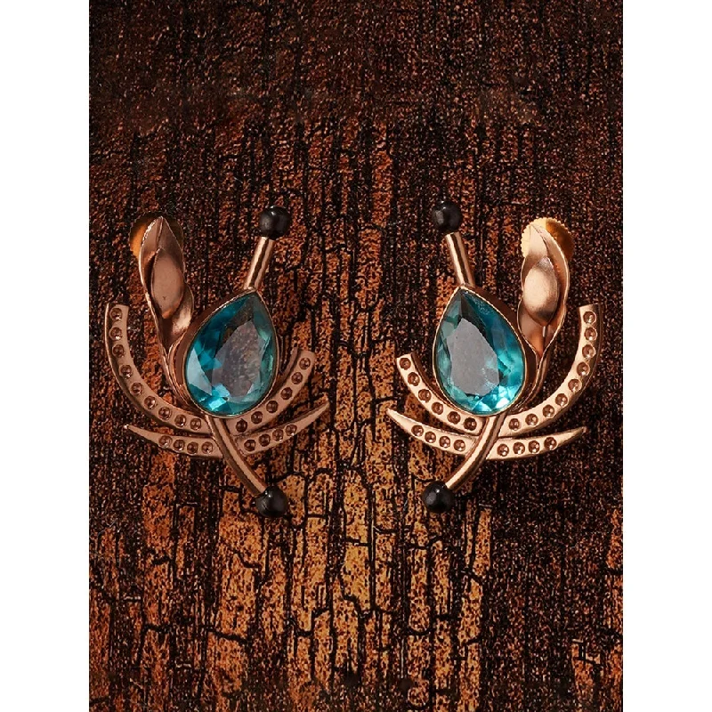 women's pearl earrings-Suhani Pittie Golden Gale Blue Crystal Stud Earrings