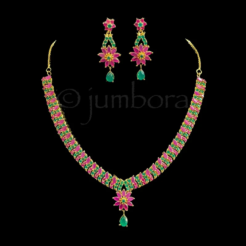 women's infinity necklaces-Ruby Emerald AD Zircon (CZ) Elegant Necklace set