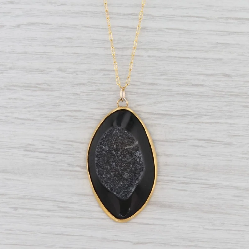 women's birth month necklaces-New Nina Nguyen Druzy Geode Quartz Pendant Necklace Sterling Gold Vermeil 24-26"