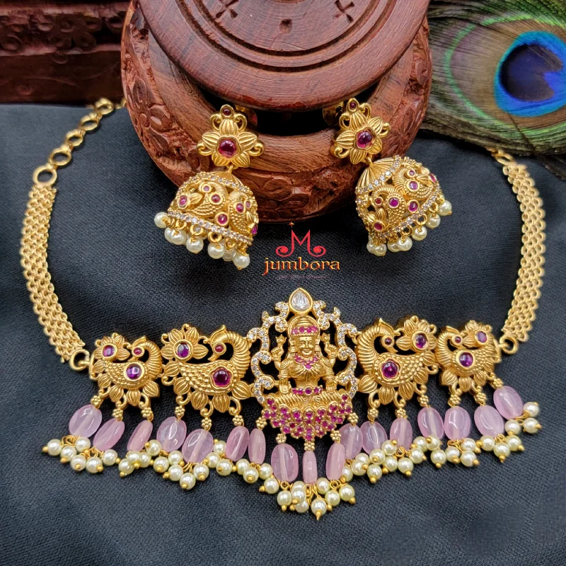 women's heart-shaped necklaces-Lakshmi Necklace in Choker Style with Kemp Temple Jewelry