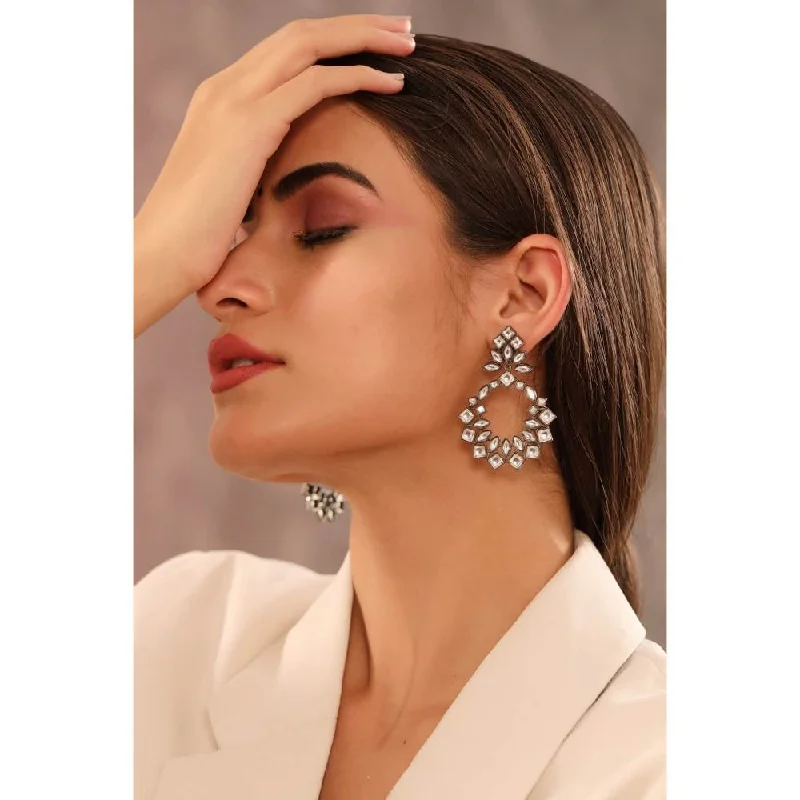 women's dangle earrings-Zurooh Statement Polki Chandbalis In Oxidized Plating