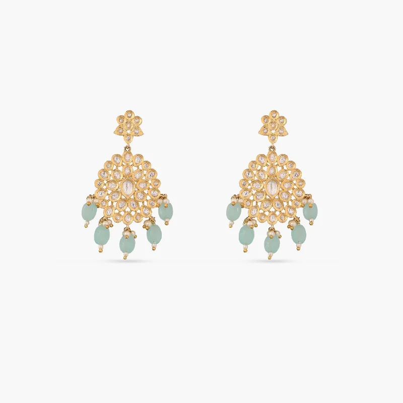 women's boho earrings-Yovana Kundan Earrings