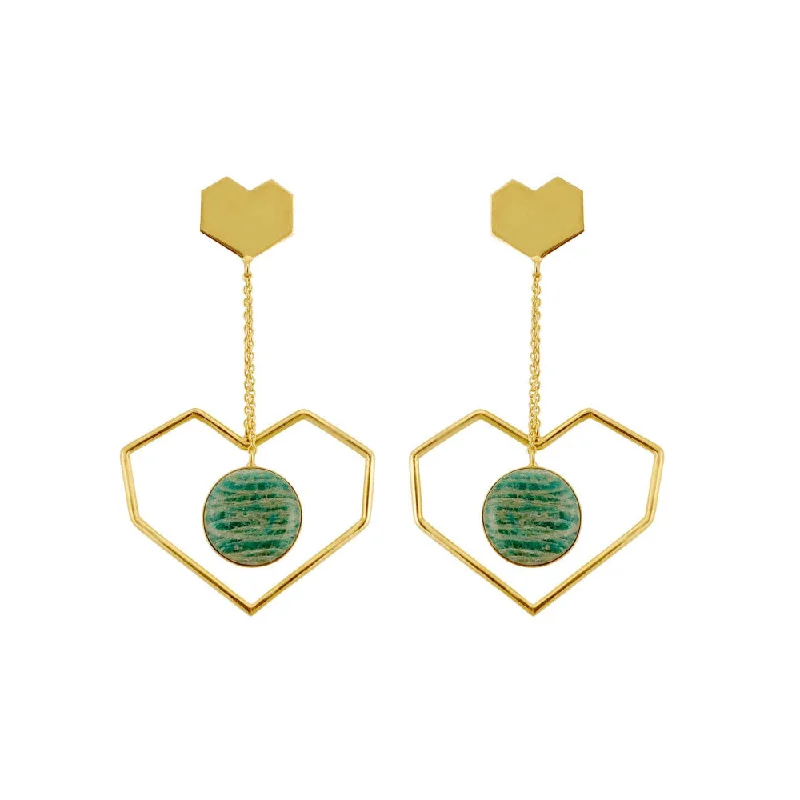 women's huggie earrings-VARNIKA ARORA Chime- 22K Gold Plated Amozonite Semiprecious Dangler Earrings