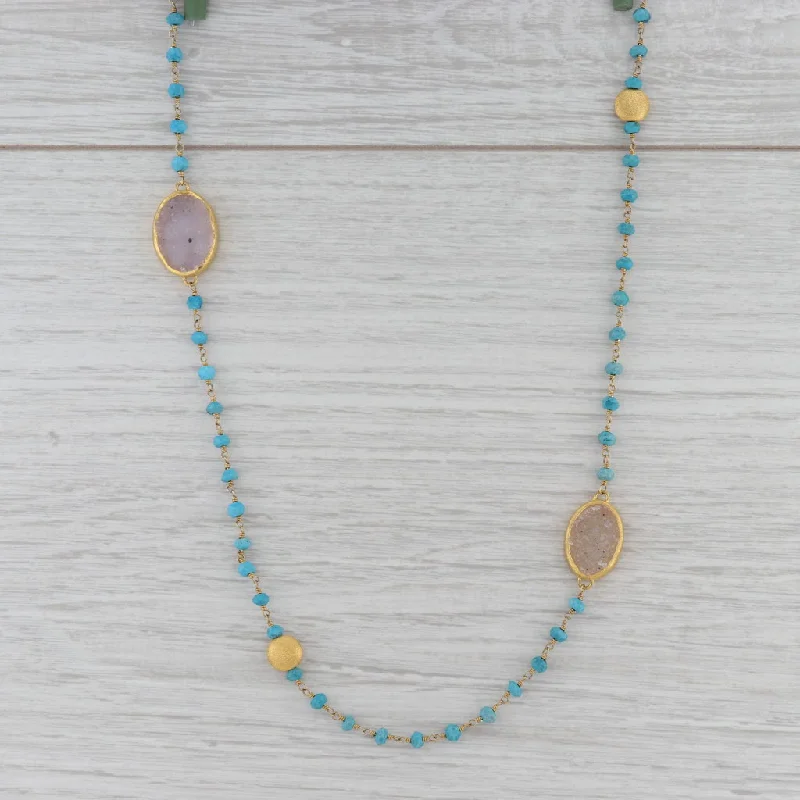 women's star necklaces-New Nina Nguyen Turquoise Quartz Bead Sea Foam Necklace Sterling Gold Vermeil