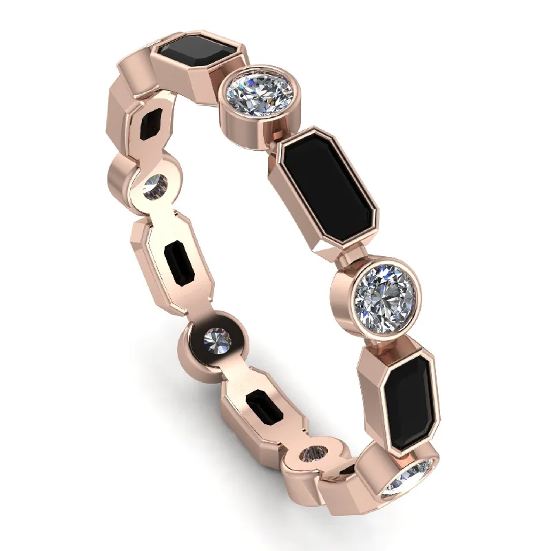 women's adjustable rings-Emerald Cut Black Diamond Bezel Eternity Ring - Genevieve No. 8