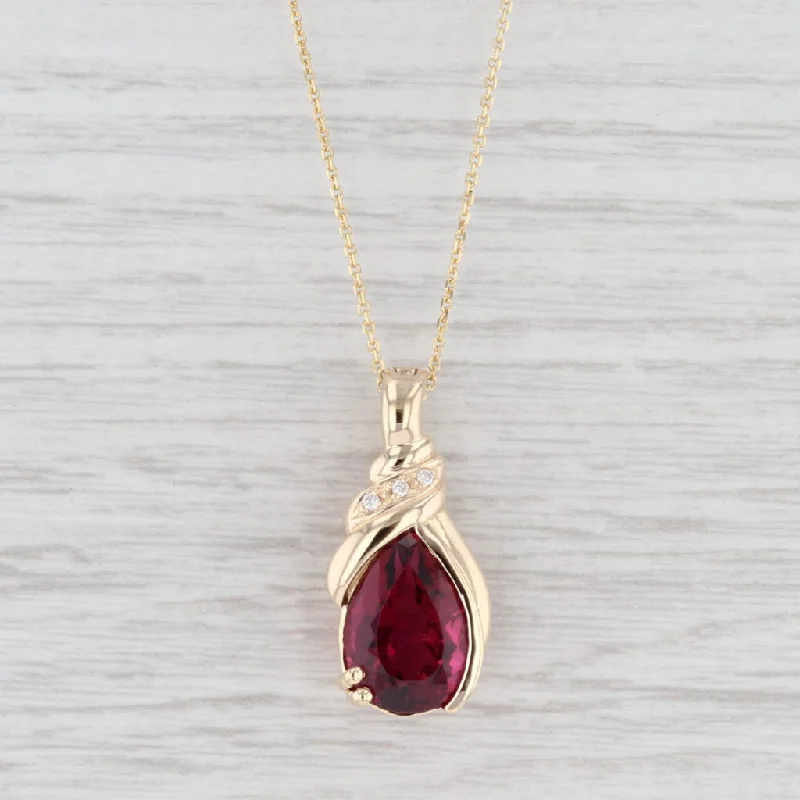 women's handmade necklaces-5.67ctw Rubellite Diamond Teardrop Pendant Necklace 14k Gold 18" Cable Chain