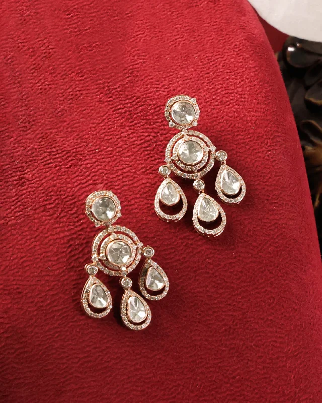 women's hoop earrings-Veena Polki And Diamond Long Earrings