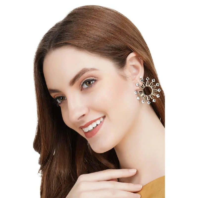 women's acrylic earrings-Auraa Trends Rhinestone Classy Champaign Gold Plated Earring