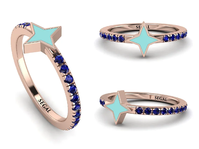 women's handcrafted rings-Elegant Enamel 4 Point Star Sapphire Ring - 4 Point Star No. 14