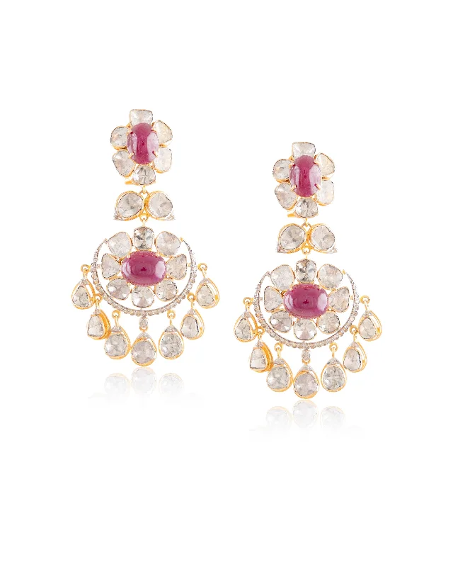 women's two-tone earrings-Reema Polki And Diamond Long Earrings