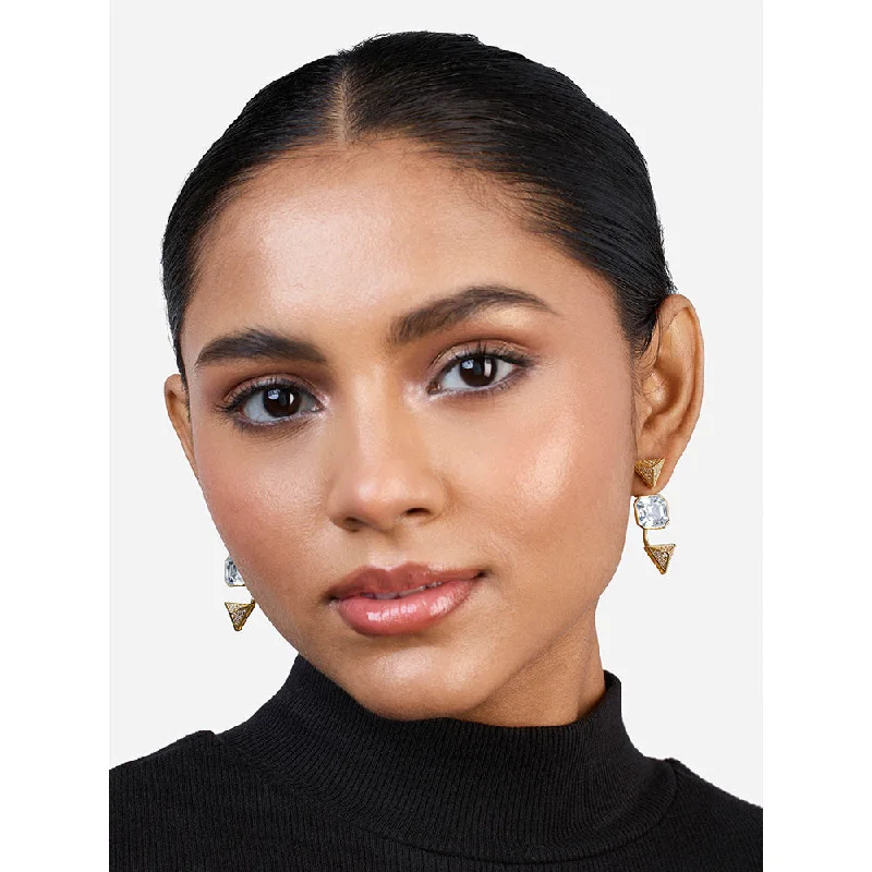 women's customized earrings-Isharya Moss Pyramid Crystal Drop In 18KT Gold and Signature Colored Plating