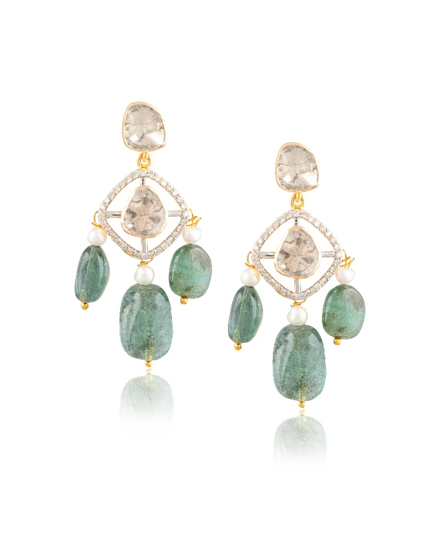 women's resin earrings-Rakul Polki And Diamond Long Earrings