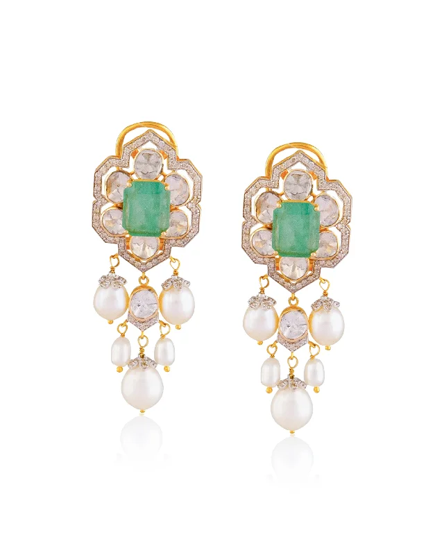 women's drop earrings-Shika Polki And Diamond Long Earrings