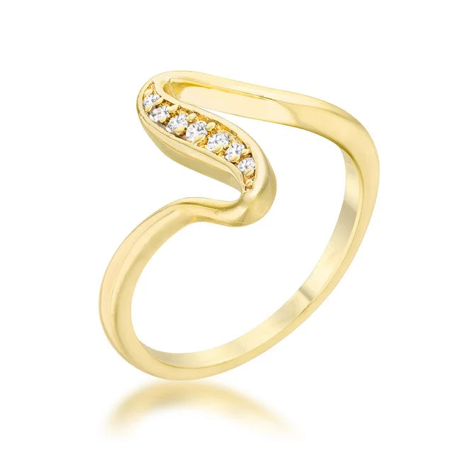 women's hypoallergenic rings-Sheryl 14k Gold CZ Simple Wave Fashion Ring