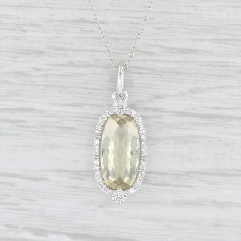 women's spiritual necklaces-Lemon Quartz Diamond Halo Pendant Necklace 14k White Gold 16.25"