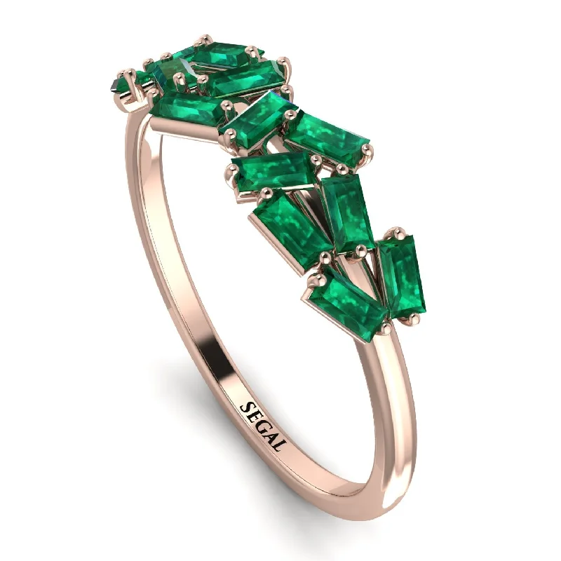 women's modern rings-Baguette Emerald Ring Mix - Athena No. 5