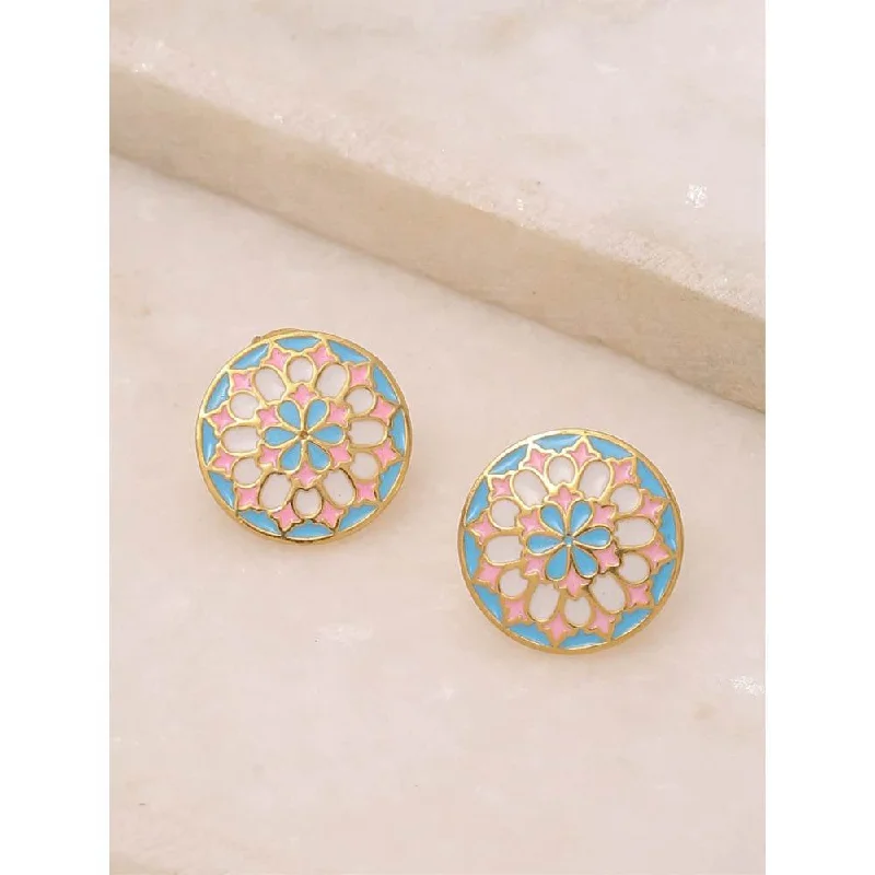 women's floral earrings-Zurooh Pastel Shade Floral Enamel Studs In 18K Gold Plating