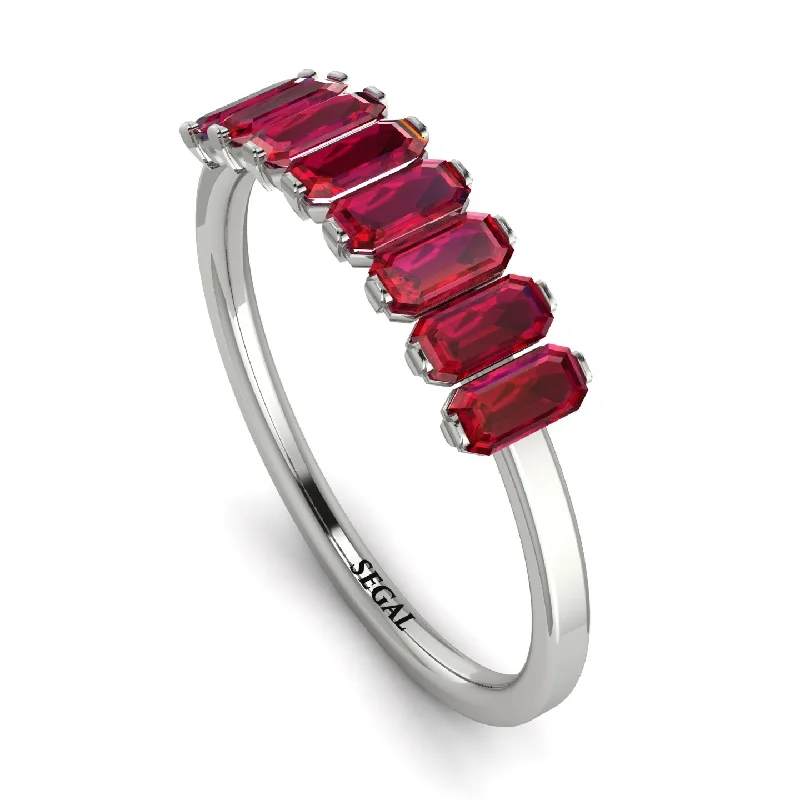 women's chic rings-Emerald Cut Ruby Band - Esther No. 12