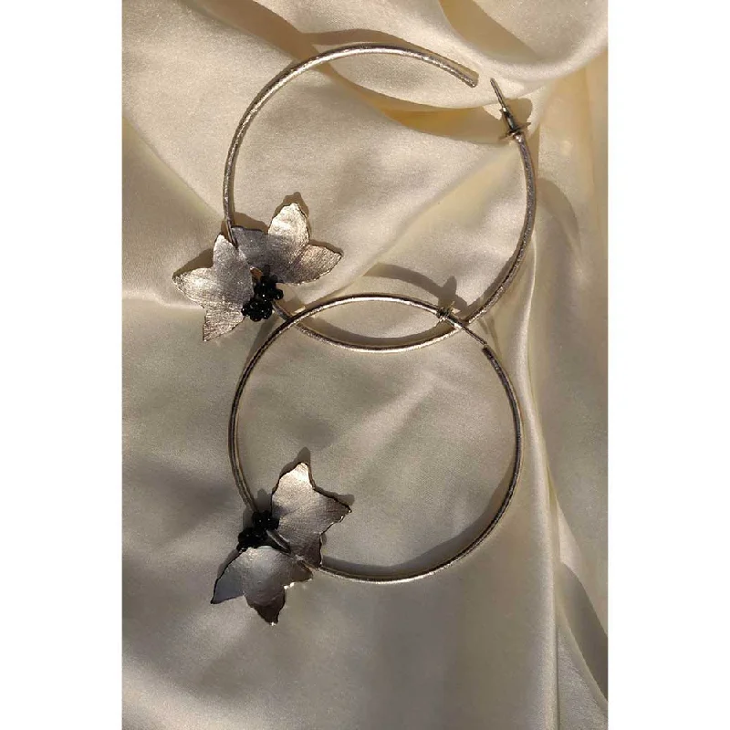 women's tribal earrings-Aarjavee Two Silver Petal Hoops