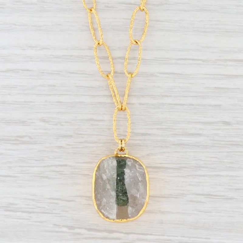 women's choker necklaces-New Nina Nguyen Druzy Quartz Tourmaline Pendant Necklace Sterling Gold Vermeil