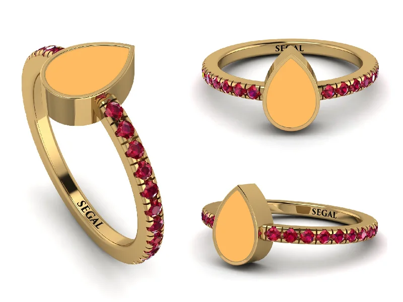 women's gold rings-Elegant Enamel Pear Ruby Ring - Pear No. 10