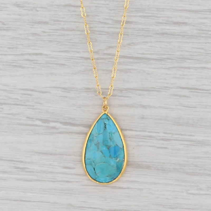 women's elegant necklaces-New Nina Nguyen Necklace Turquoise Crinkle Chain Sterling Gold Vermeil 24-26”