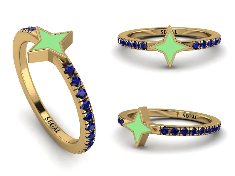 women's moonstone rings-Elegant Enamel 4 Point Star Sapphire Ring - 4 Point Star No. 13