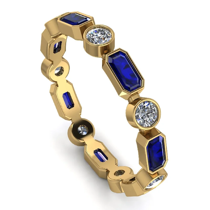 women's fashion jewelry rings-Emerald Cut Sapphire Bezel Eternity Ring - Genevieve No. 13