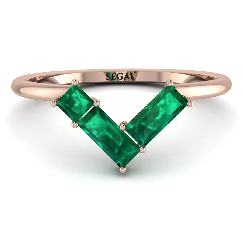 women's mother-of-pearl rings-Emerald Cut Stacking Emerald V Shape Ring - Arabella No. 5