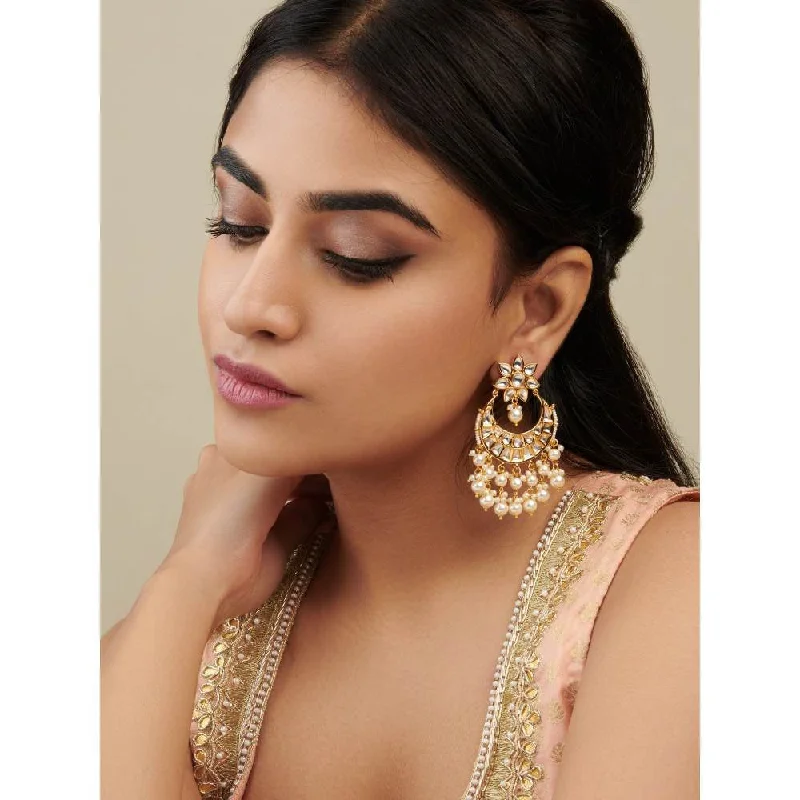 women's solitaire earrings-Curio Cottage Layered Pearls of Oyster Chandbaali Earrings