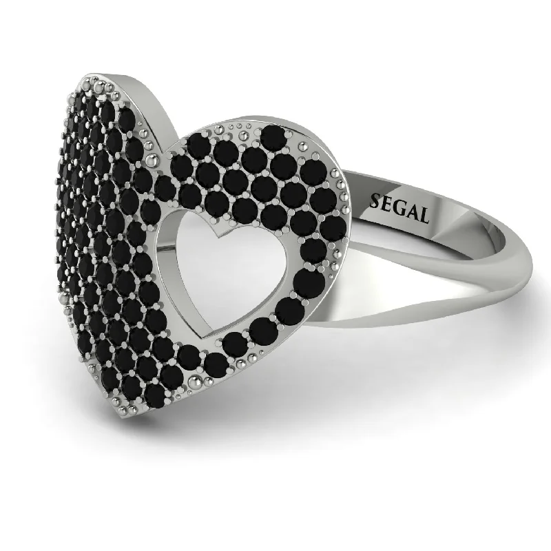 women's elegant pearl rings-Black Diamond Heart With Missing Piece - Camille No. 9