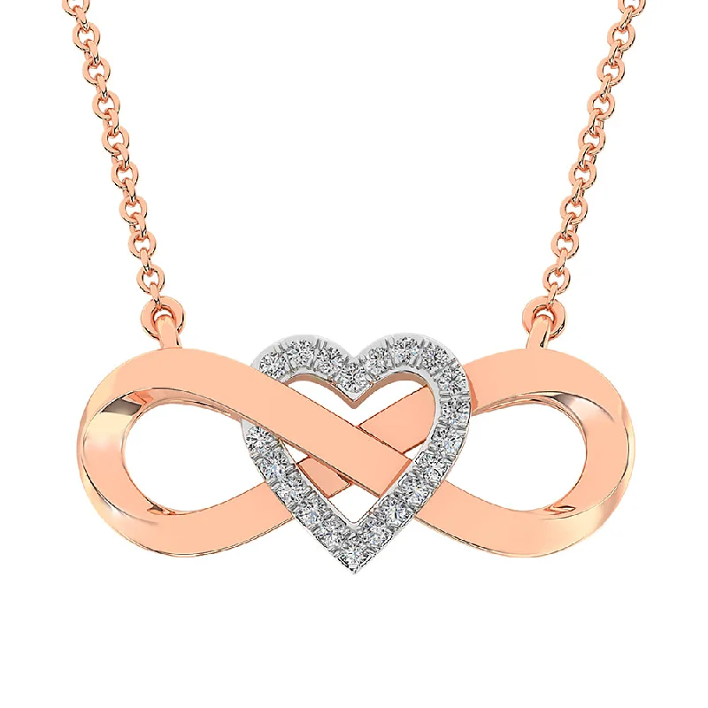 women's infinity love necklaces-14K Rose Gold 1/4 Ct.Tw. Diamond Infinity with Heart Necklace