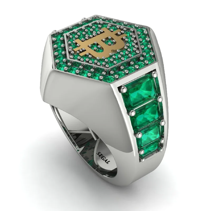 women's birth month rings-Bitcoin Emerald Signet Ring - Axel No. 12